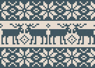 Nordic Moose knitting seamless pattern, traditional christmas knitted border, vector geometric background