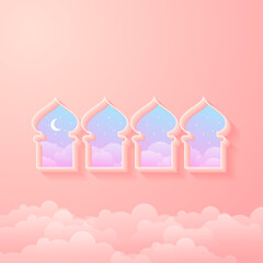 Fototapeta premium Islamic background with 3d window of mosque