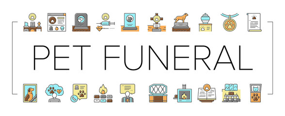 Pet Funeral Cemetery Collection Icons Set Vector .