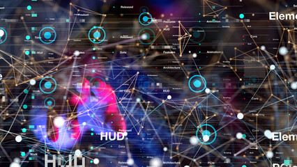 Neural network 3D illustration. Big data and cybersecurity