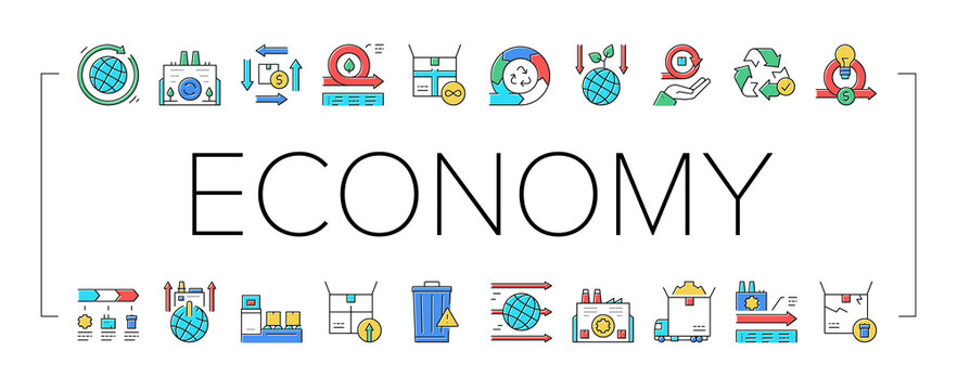 Circular And Linear Economy Model Icons Set Vector .