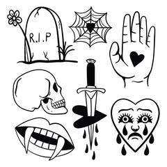Collection of hand drawn black and white vintage tattoo free vector.