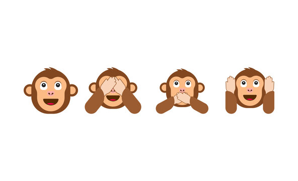 See no evil, hear no evil, speak no evil. Three wise monkeys vector icons.