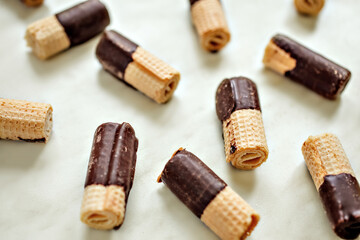 Waffles rolls with chocolate