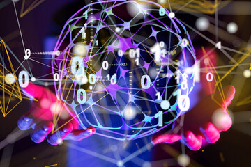 Global network. Blockchain. 3D illustration. Neural networks and artificial intelligence. Abstract  3d