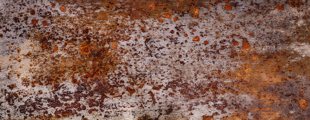 Poster old metal surface with red rust. wall with corrosion