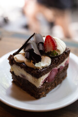 black forest cake with seasonal fruits