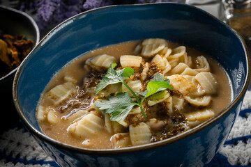 Mushroom soup with noodles