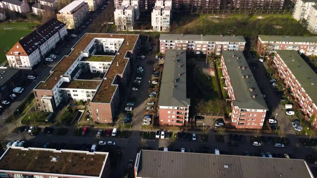 Aerial View of suburban residential buildings