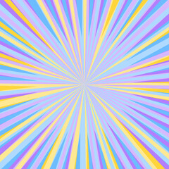 Pop art radial colorful comics book magazine cover. Striped digital background. Cartoon funny retro pattern strip mock up. Vector halftone illustration. Sunburst, starburst shape