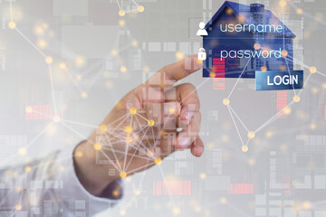 home data. Digital cyberspace with particles and Digital data network connections concept.