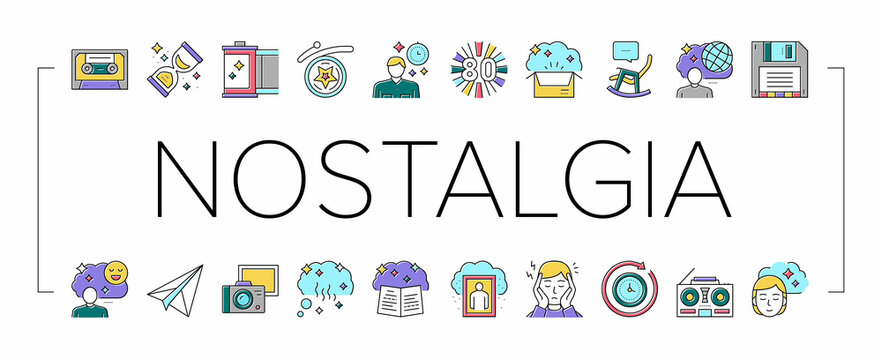 Nostalgia And Memory Collection Icons Set Vector .