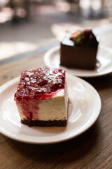 chocolate cake with strawberries and cheescake