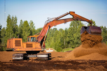 Special equipment for collecting peat. Peat extraction process. Agriculture industry, peat farm