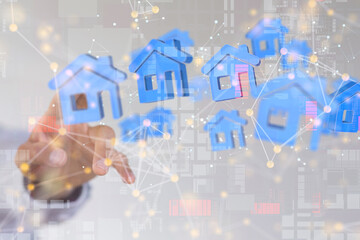 home data. Digital cyberspace with particles and Digital data network connections concept.