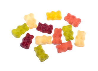 multicolored jelly bear candy isolated on white background
