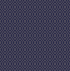 Geometric dotted vector dotted blue and golden pattern. Seamless abstract modern texture for wallpapers and backgrounds