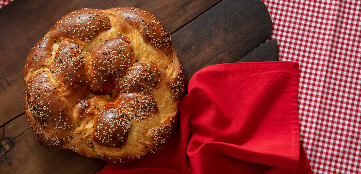 Easter Sweet Bread, Greek Tsoureki, Brioche Braid Overhead