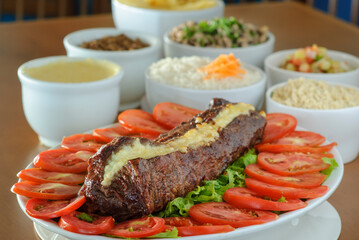 Barbecue sun dried beef with lettuce and tomato.