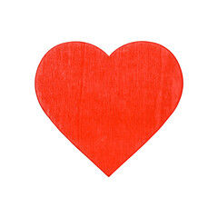 Red wooden heart isolated on white background.