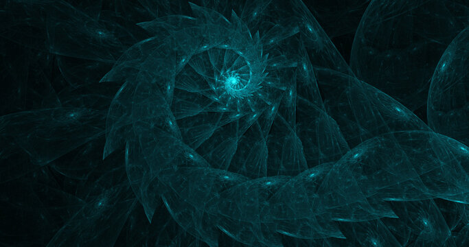 Abstract fantasy swirls of blue fractal shapes. Fantastic fractal background. Digital fractal art. 3d rendering.