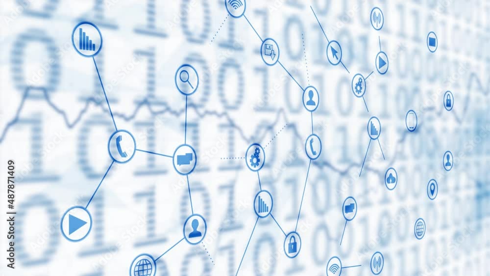 Aufkleber binary business network technology icon symbol animation on white binary numbers background.