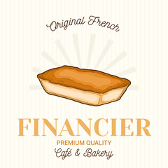 Financier French Pastry Vector Emblem Logo Template - obrazy, fototapety, plakaty