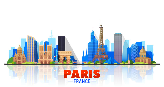 Paris (France) city skyline vector background. Flat vector illustration. Business travel and tourism concept with modern buildings. Image for banner or web site.