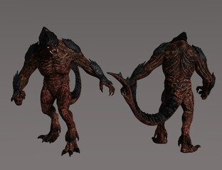 alien creature front and back illustration 3d render