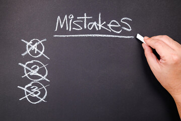 Hand write a Mistakes topic with checklist, lesson learned, learn from mistakes concept