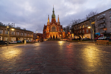 Krakow, Poland December 17, 2021; Podgórski Market Square in Krakow in the evening time. - obrazy, fototapety, plakaty