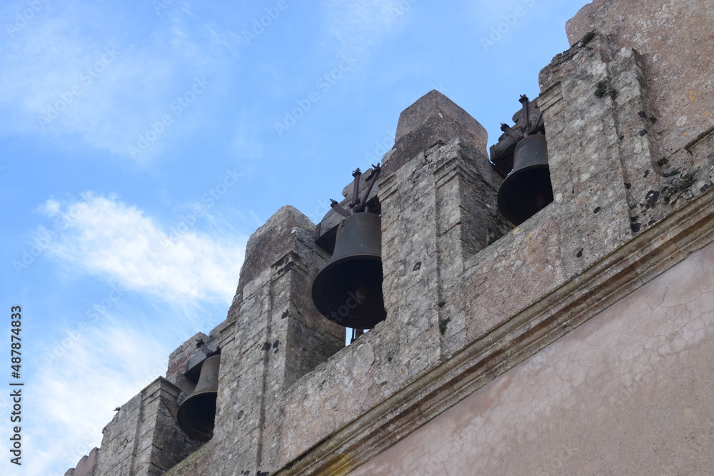 Wall mural three bells in a church of erice, a historic town and comune in the province of trapani, sicily, in 