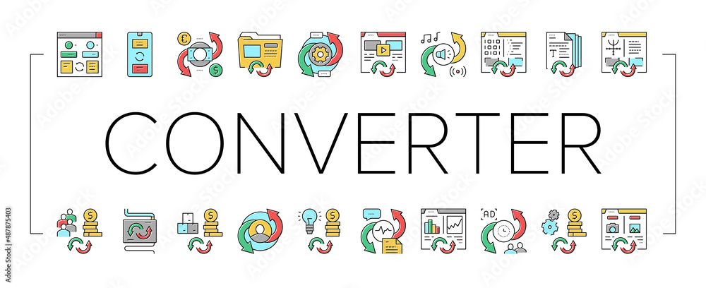 Poster converter application collection icons set vector .