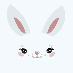 Cute bunny face on a square background.