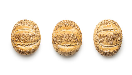 Baked bun bread with cumin seeds isolated on white background.