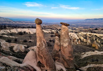 Three Graces in Cappadocia, Nevsehir, Turkey. Fairy chimneys. Turkish name is 