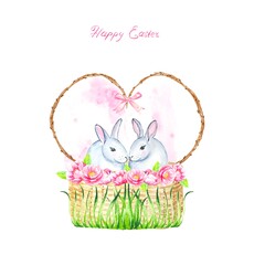 Happy Easter card. Hand drawn watercolor illustration.