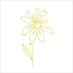 Single element gold flower in doodle style. Hand drawn vector illustration.