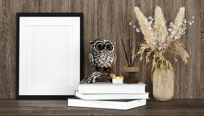 Owl and book decorative set picture mock up