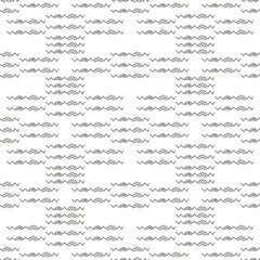 Grey geometric seamless pattern. Check marks and lines. White background. Symmetrical ornament for textile fabrics, wrapping paper, background, wallpaper, cover. Illustration. Ethnic style.