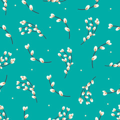 Seamless pattern with Willow twigs. Easter holiday background.