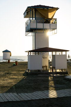 lifeguard tower at sunrise in larnaca