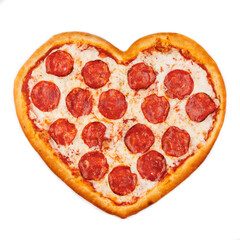 heart shaped pizza isolated on white background for restaurant website