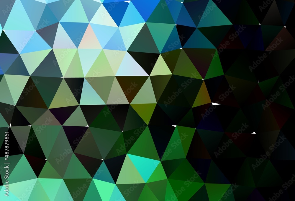 Poster dark green, yellow vector shining triangular pattern.