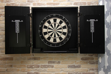 Wall Hung Dart Board Cabinet With Doors For Keeping Score