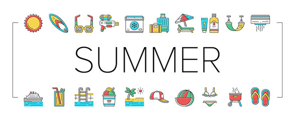 Summer Vacation Travel Collection Icons Set Vector .