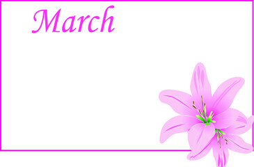 Pink flower illustration frame vector on png background and march text