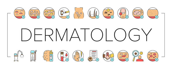 Dermatology Problem Collection Icons Set Vector .