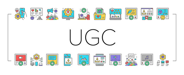 User Generated Content Collection Icons Set Vector .