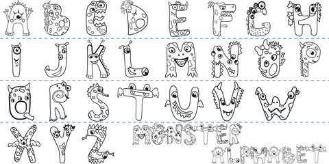 English alphabet coloring book with funny monsters. Alphabet font for children. Isolated elements for coloring.Children's education. The upbringing and development of the child. Fun with fonts © SoykA_art